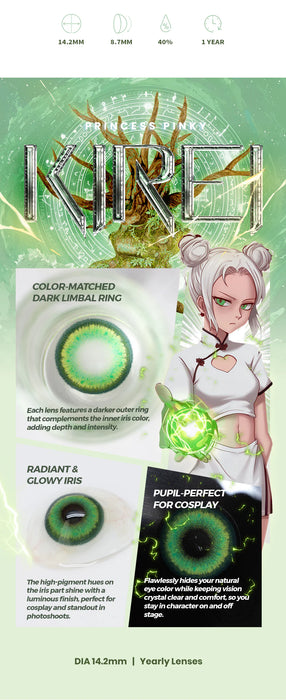 Princess Pinky KiRei Green färgade linser, grön (1 par | Årslinser)