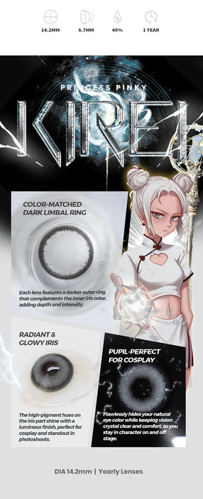 Princess Pinky KiRei Grey färgade linser, grå (1 par | Årslinser)