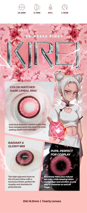 Princess Pinky KiRei Pink, färgade linser, rosa  (1 par | Årslinser)