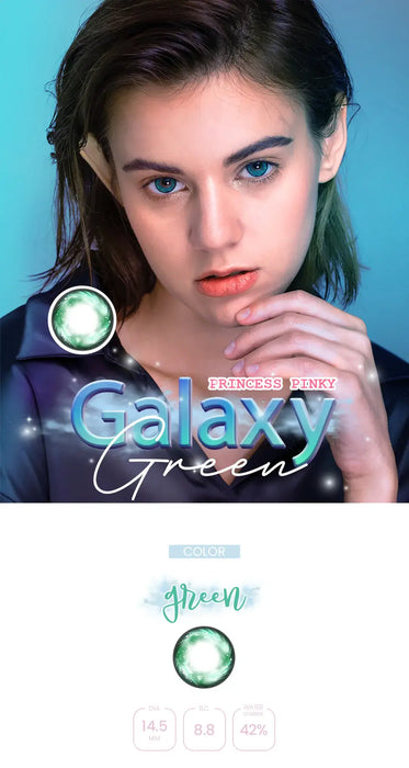 Princess Pinky Galaxy Green, färgade linser (1 par | 1-årslinser)
