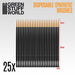 25x disposable synthetic brushes. Tip 15mm, shaft 90mm, width 4mm.