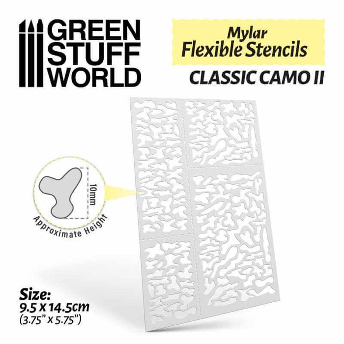 Mylar flexible stencils. Classic camo II. Size: 9.5 x 14.5 cm (3.75'' x 5.75'')