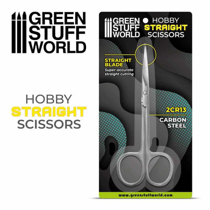Hobby scissor in its' package. Straight blad Super accurate straight cutting. 2CR13 carbon steel.