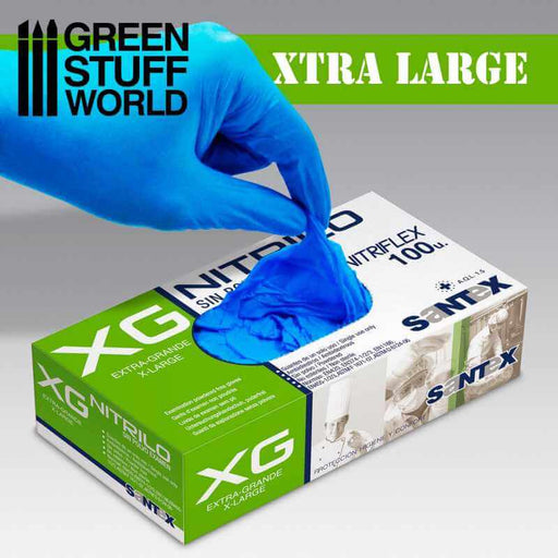 Hand wearing nitrile gloves, picking up another pair of nitrile gloves from a box, size XL