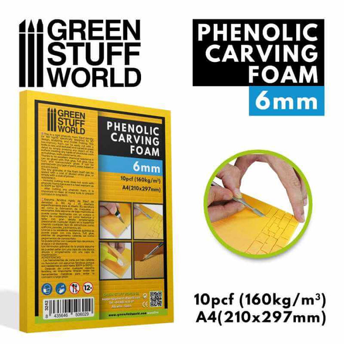phenolic carving foam 6mm a4 package and example of use. 10 pcf, 160 kg/m3, A4 (210x297mm)