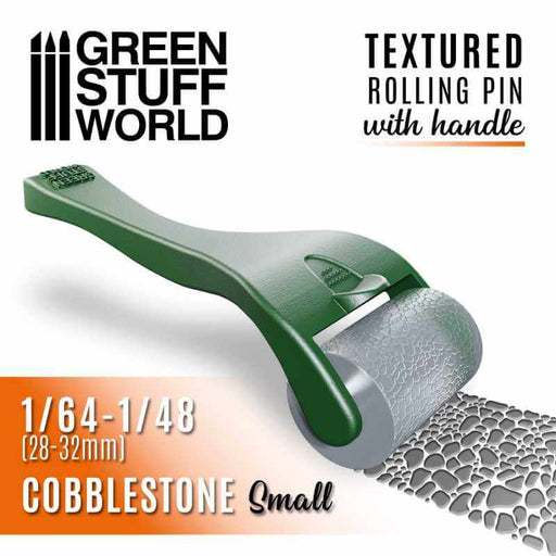 Small textured rolling pin with handle at work making cobblestone prints 28-32mm